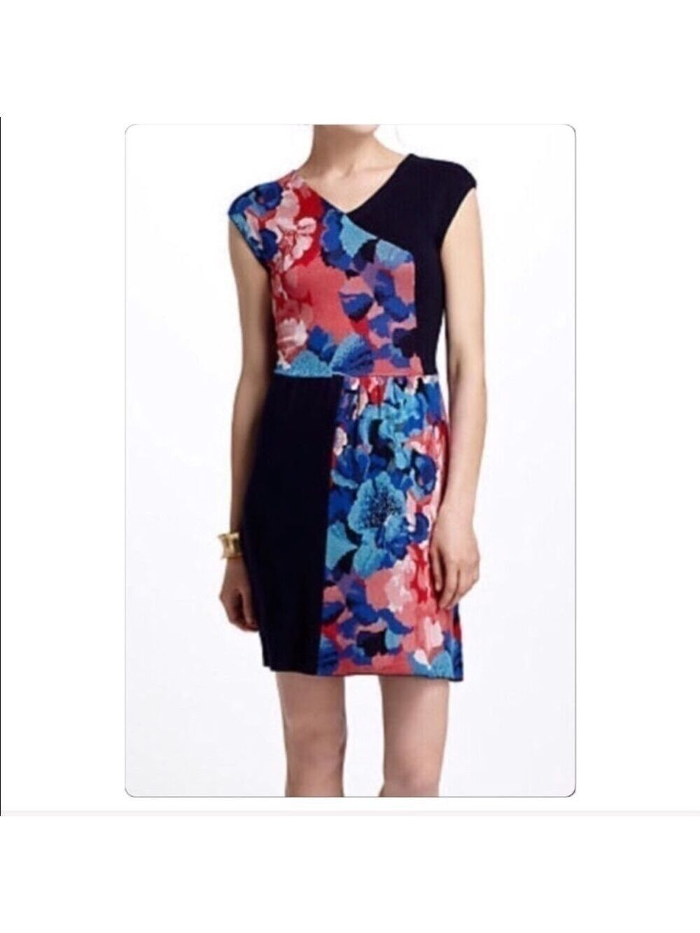 Leifsdottir asymmetrical Anthropology floral silk infused knit dress size XS